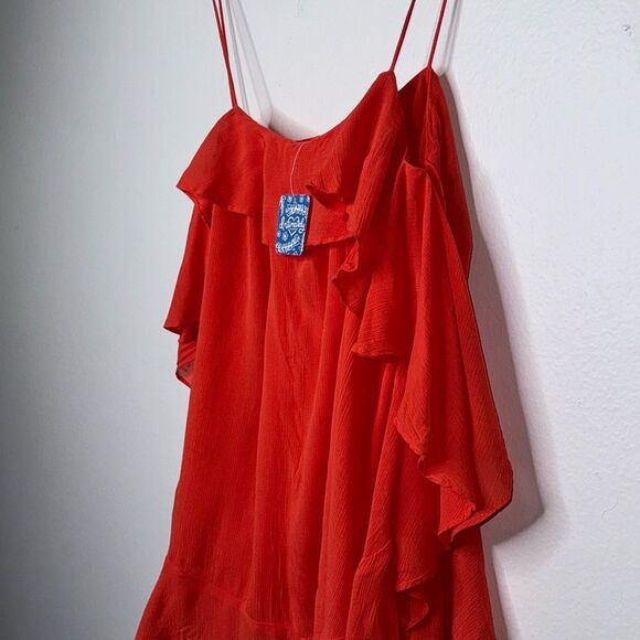 Free People Cascades Ruffle Cami in Coral Red Orange Flowy Size Small - Picture 10 of 11